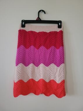 Beulah Striped Crochet Mini Skirt in Red, Pink and Cream